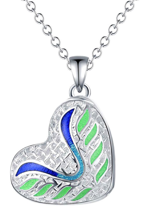 Silver plated pendant, 3D heart with Patterned