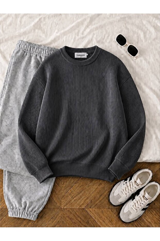 Women's Oversize Thessaloniki Knitted Sweater Crew Neck Comfortable Fit Basic Soft Textured Winter Sweater