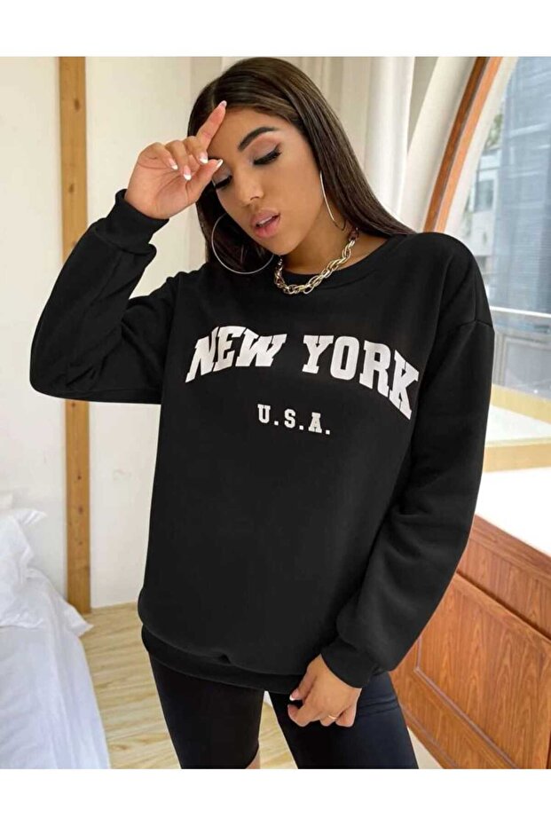 Women's New York U.S.A Printed Crew Neck Unisex Oversize Sweatshirt