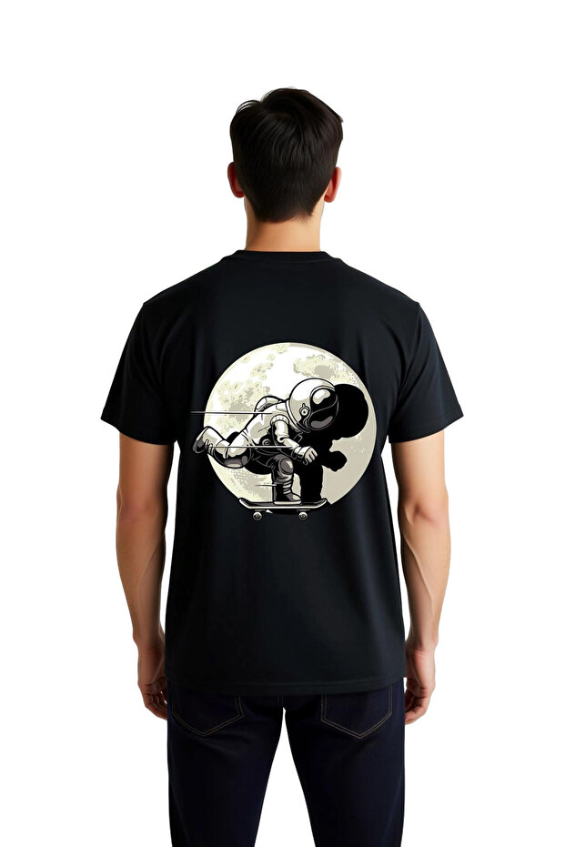 Men's Astronaut Skateboard Moon Design Printed Short Sleeve Relaxed Fit T-Shirt Comfortable Casual Modern Stylish