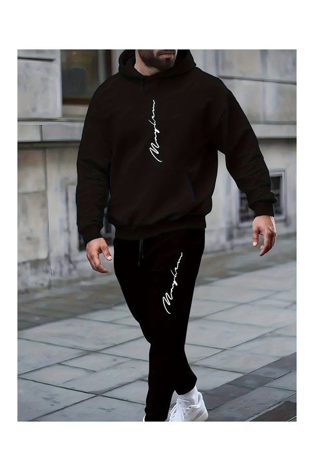 Mix Printed Men's Hoodie Jogger Bottom Tracksuit Set Oversize Boyfirend