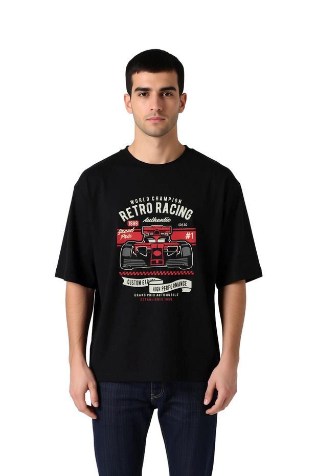 Men's Oversize T-Shirt Retro Grand Prix World Champion Printed Relaxed Fit Casual Modern Stylish Elegant