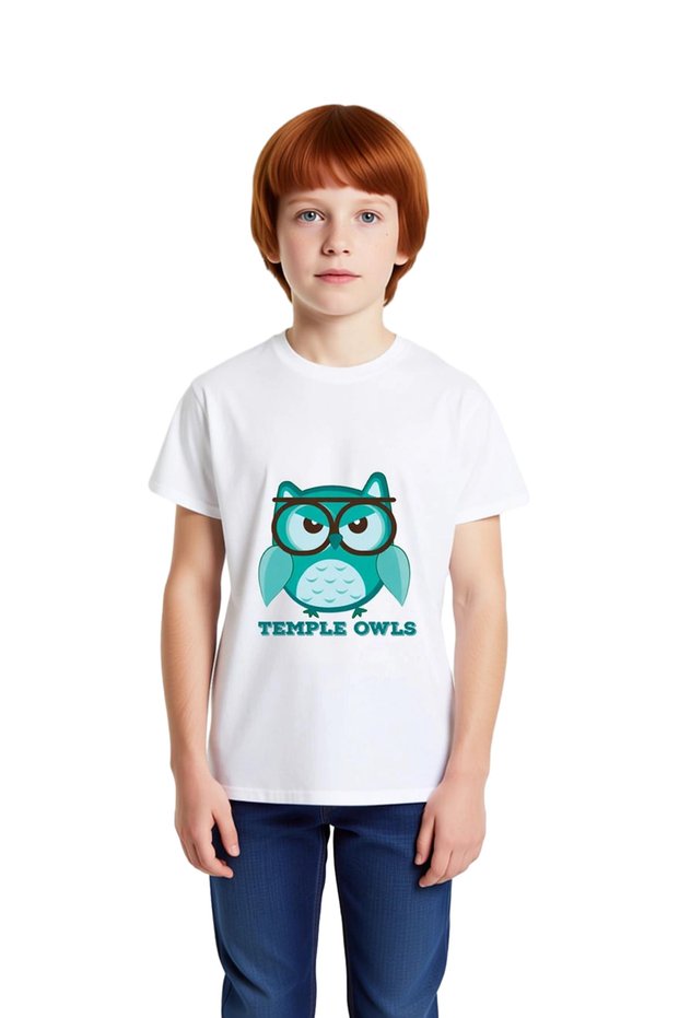 Children's Graphic Printed Short Sleeve T-Shirt School Mascot Owl Theme 100% Cotton Relaxed Fit Casual