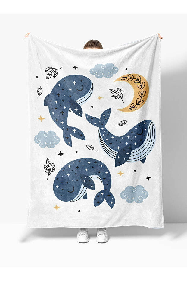 Whale Patterned 3D Digital Printed Teen Children's Unisex Fleece Tv Blanket