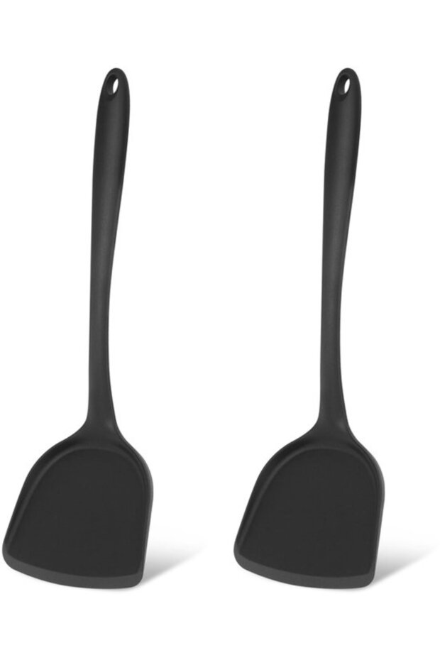 Silicone frying spatula set (2 pieces), non-stick and easy to clean, suitable for frying, black.