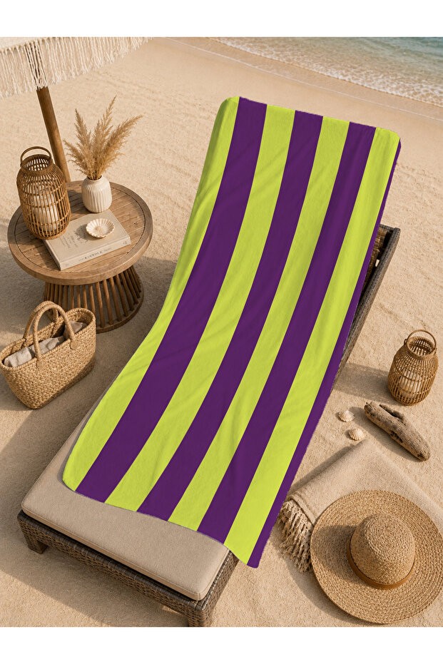 Modern Neon Green Purple Vertical Stripes Minimal Pattern 70X150 Beach Towel - Cotton Bath Towel