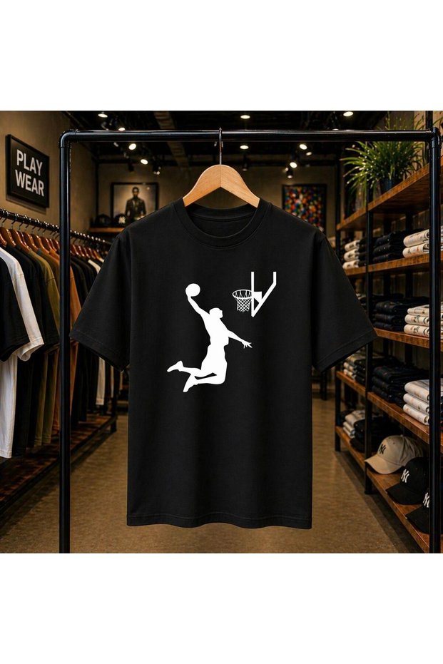 Simaç Shadow Printed 100% Cotton Oversize Loose Regular Fit Crew Neck T-Shirt