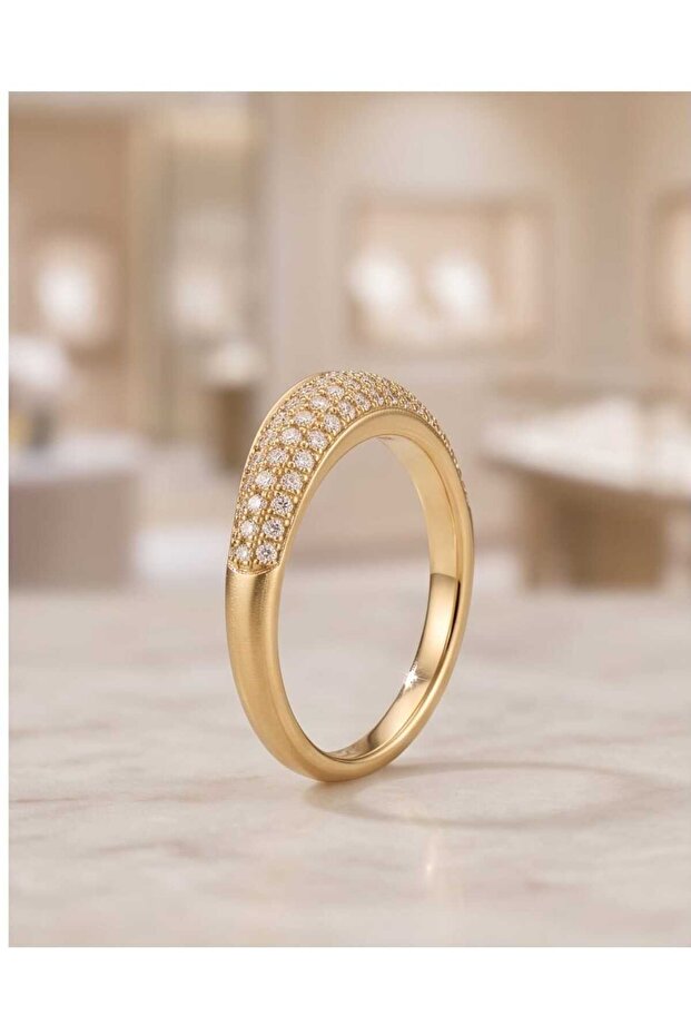 Pave Stone Embellished Curved Gold Ring