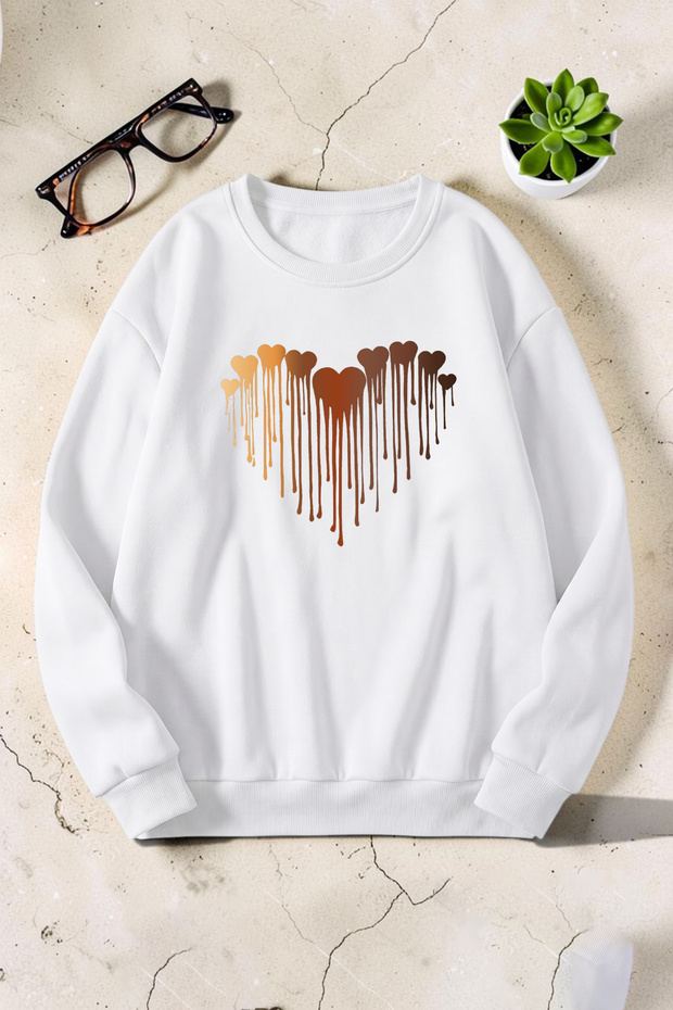 Unisex Melting Hearts Printed Crew Neck Sweatshirt
