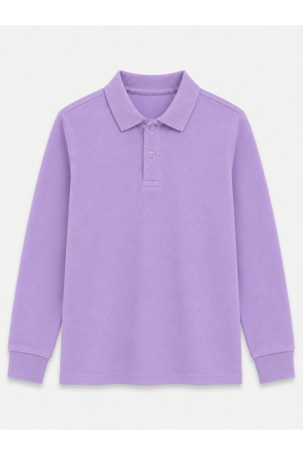 Lilac Long Sleeve Polo Collar Lakos School T-Shirt R.O.Z.K.U.U.Lt.E.L.T.