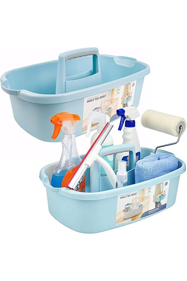 2-Pack Large Cleaning Caddy with Handle - Multipurpose Plastic Supply Organizer Bucket, Port