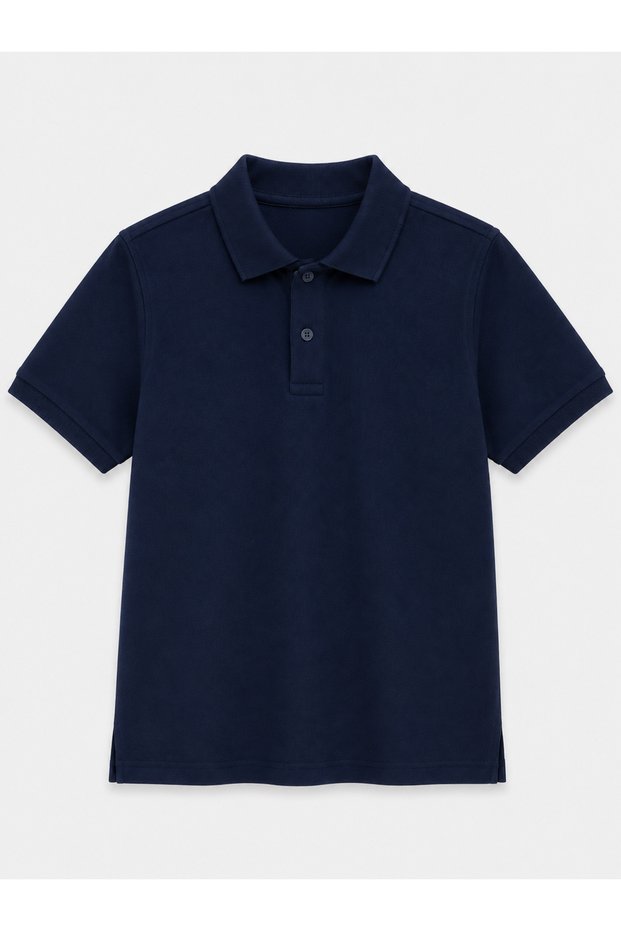 Dark Navy Blue Short Sleeve Polo Collar Lakos School T-Shirt R.O.Z.O.Ku.Lt.E.L.T.