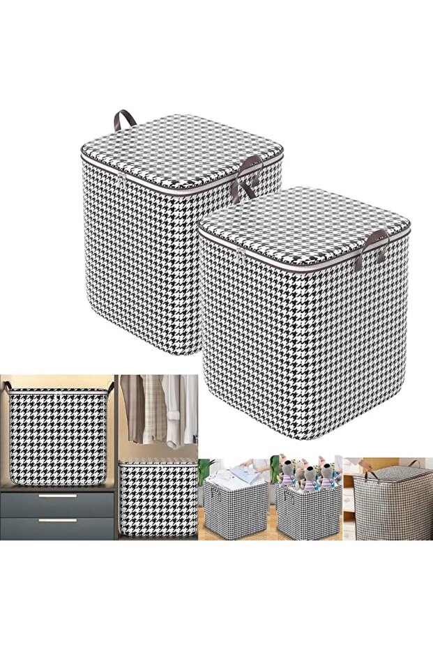 Foldable Storage Organizer Bag, Large Capacity Folding Clothes Storage Containers with Zipper and Ha