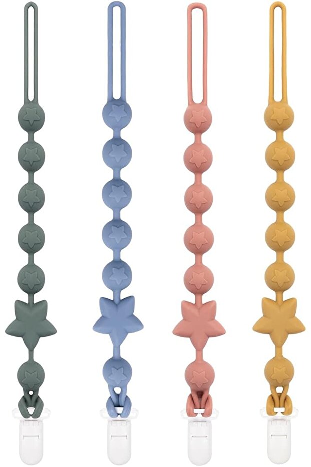 4 Pack Silicone Pacifier Clips, Pacifier Holder Clip Fits All Pacifier, Flexible Rust-Free