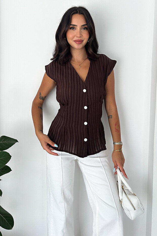 Women's Pleated Sleeveless Shirt Blouse