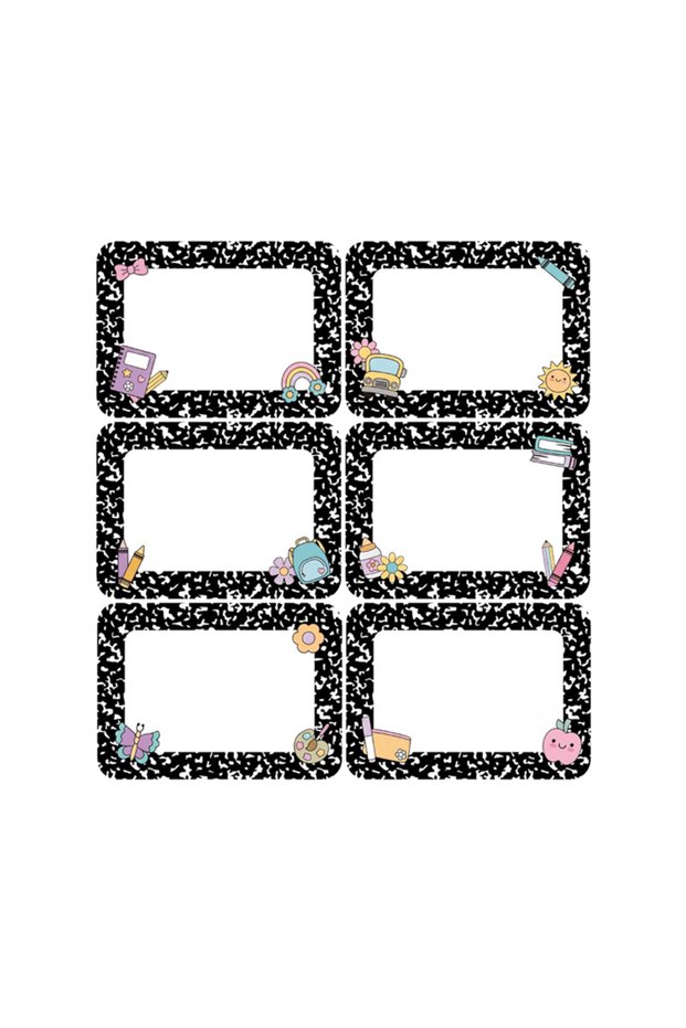 Black School Child Name Tag – Colorful Artistic Sticker for Notebook, Book, Bag