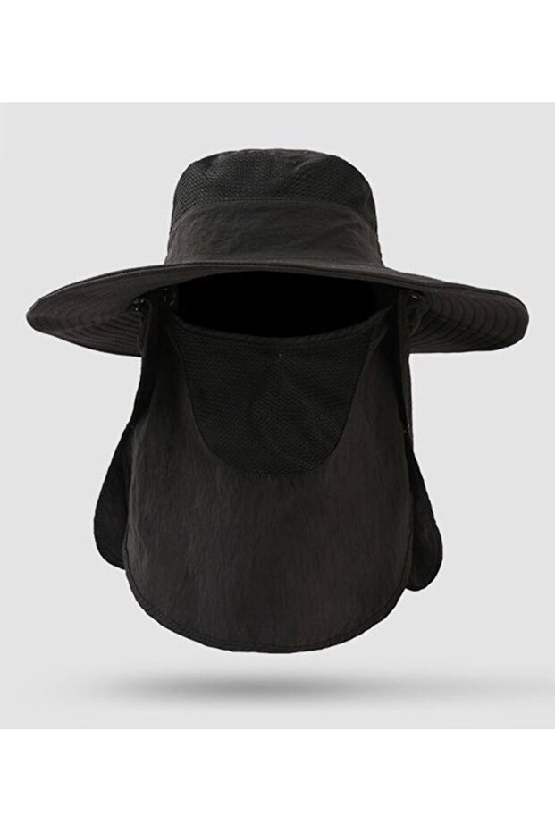 Sun hat dark green detachable neck protector UPF50+ foldable.