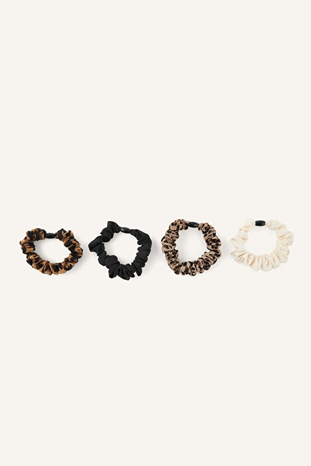 Women's 4-Piece Leopard Pattern and Plain Drawstring Hair Accessory Set I3636Axns