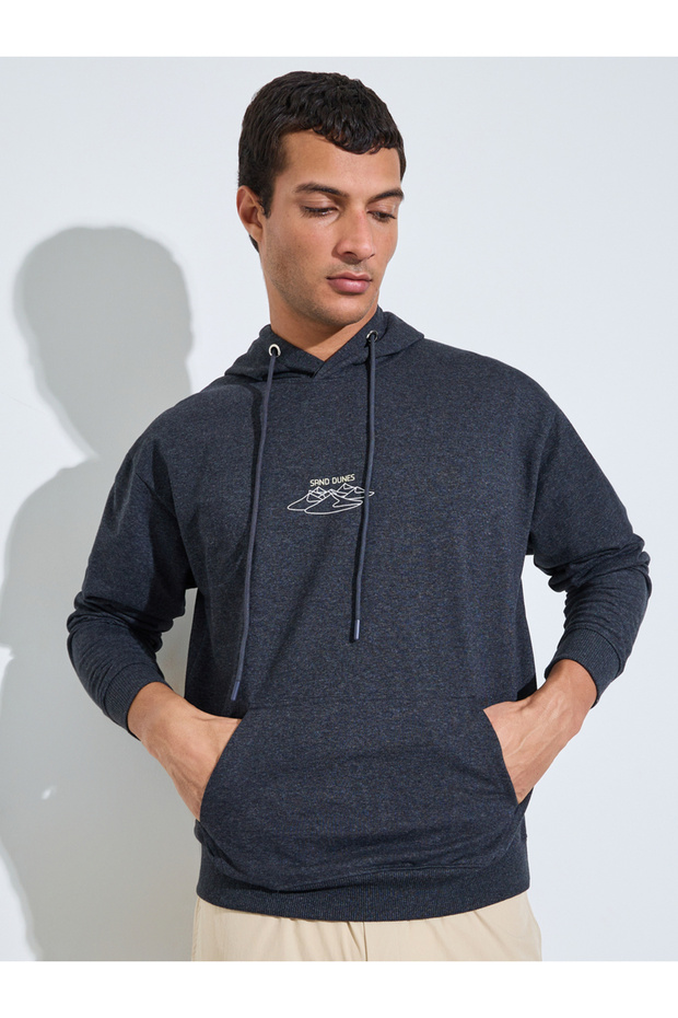 Charcoal Minimal Sand Dune Print Relaxed Fit Hoodie