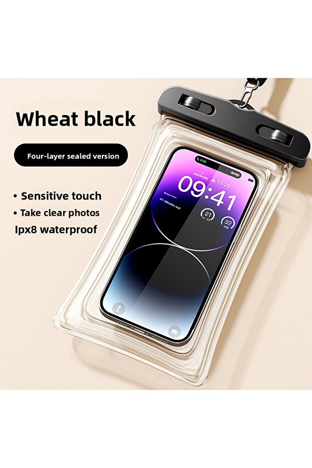 black-Airbag model Waterproof Phone Pouch with Touch Screen Capability, Neck Strap, Suitable for Swi