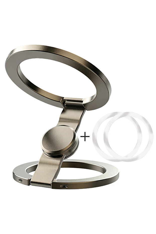 GRAY Double Sided Magnetic Suction 3 Sections Shimmering Powder Magnetic Ring Phone Holder 360° Rota