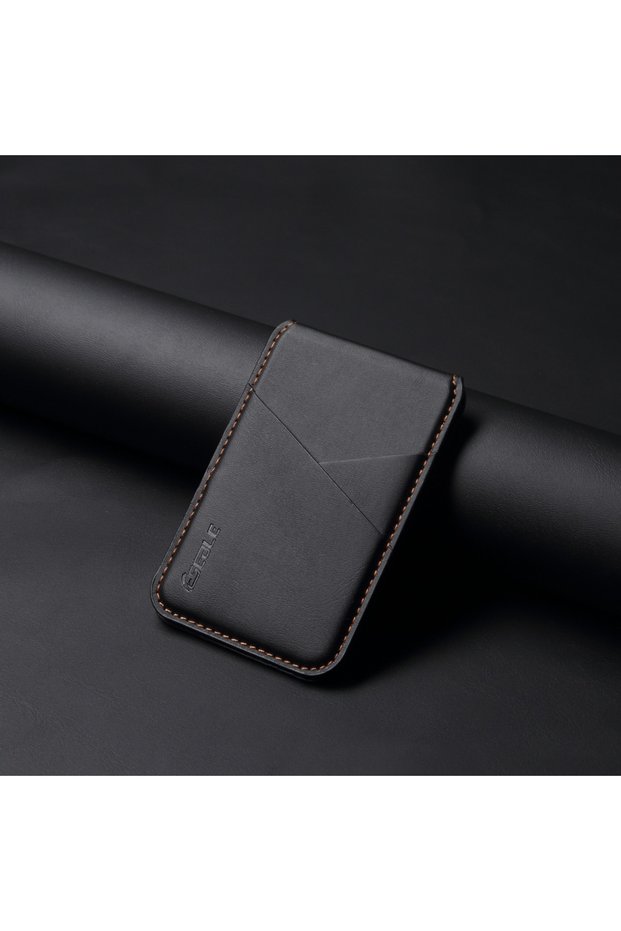 Black Original Leather For Magsafe Magnetic Wallet Slot Card Holder Phone Stand For iPhone 17 16 15