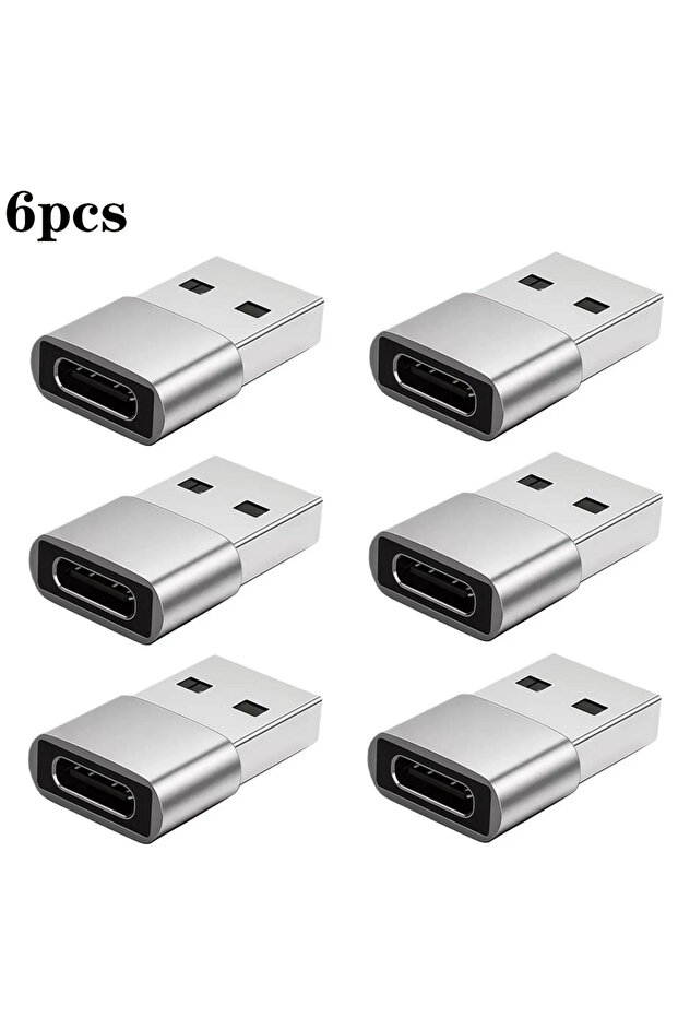 Silver(6pcs) USB to USB-C Adapter USB-C Converter USB-C Female to USB Male Adapter, Type-C to USB-A