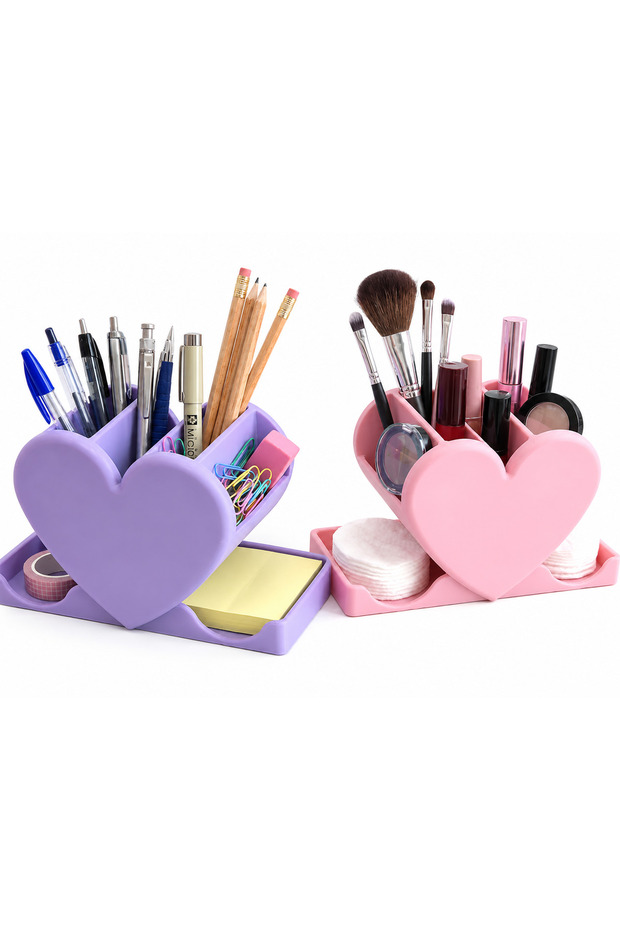 Heart Design Desktop Organizer | Multi-Compartment Pen Holder and Makeup Organizer | Desk Organizer |