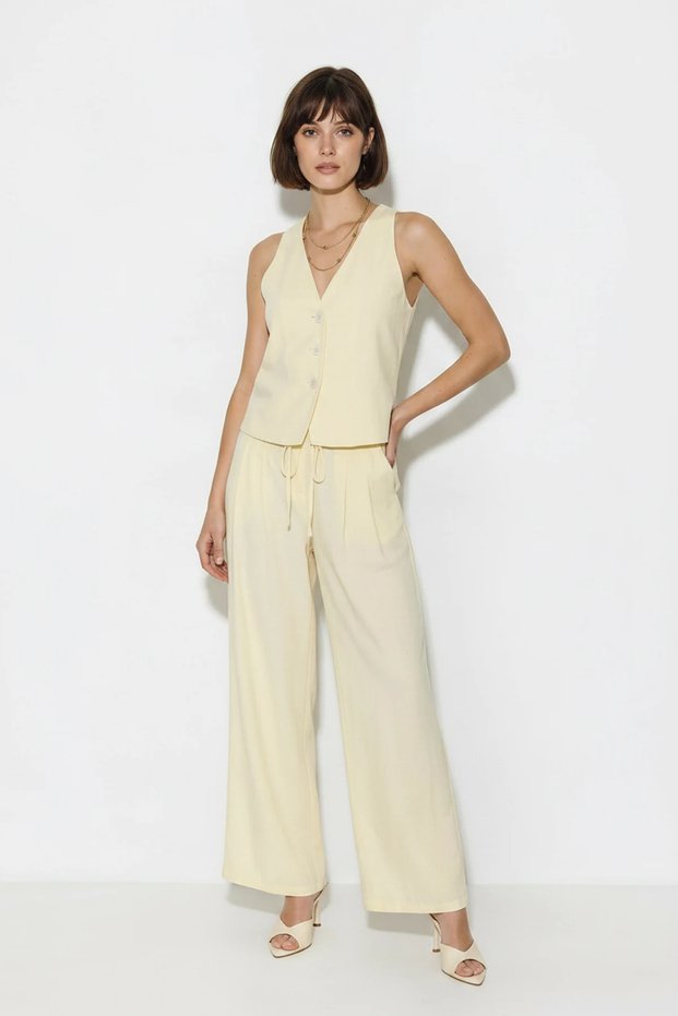 Women's V-Neck Buttoned Vest Wide Leg Yellow Suit