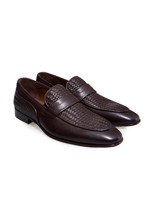Brown Laceless Genuine Leather Men's Shoes