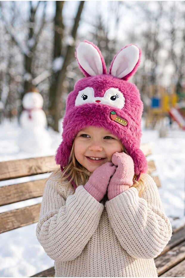 1-4 Years Old Girl's Figured Fleece Lined Beanie