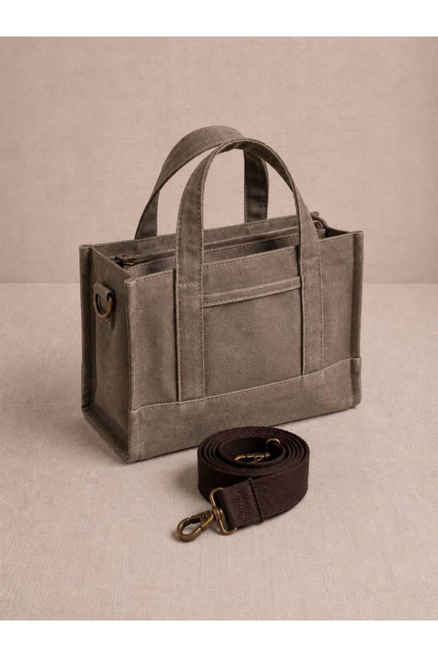 Coffee Canvas Women's Hand and Shoulder Bag with Adjustable Strap Vintage 26X20X12 cm