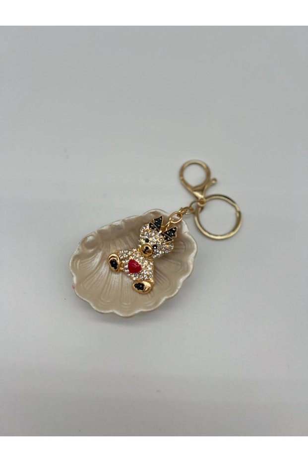 Keychain with Stone Figures – Cat, Dog, Bear and Cute Animal Patterns and Special Design Gold Bag Accessory
