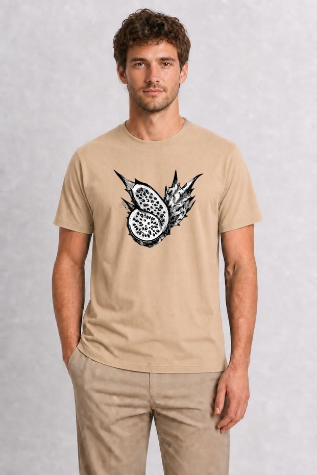 Exotic Dragon Fruit Brush Illustration T-Shirt - Cream