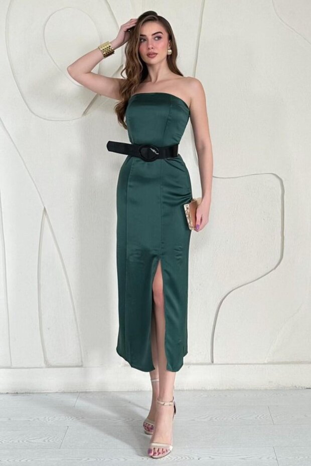 Emerald Strapless Satin Dress