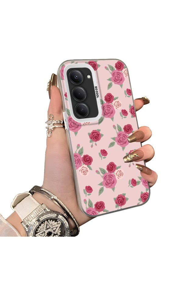 Redmi 15 5g Compatible Silicone Edge Hard Back Case Couple Floral Pattern Phone Case