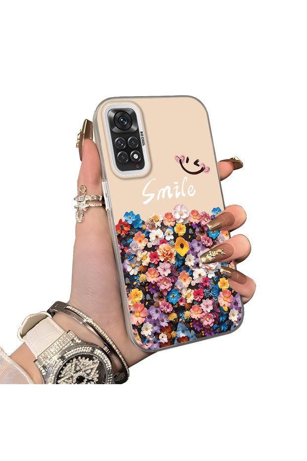 Redmi Note 11 Compatible Silicone Edge Hard Back Case Couple Phone Case with Floral Pattern