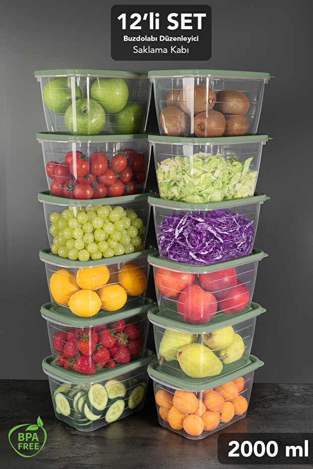 12-Piece Deep Food Storage Container - Rectangular Kitchen Organizer Stackable Storage Container 2Lt Beige