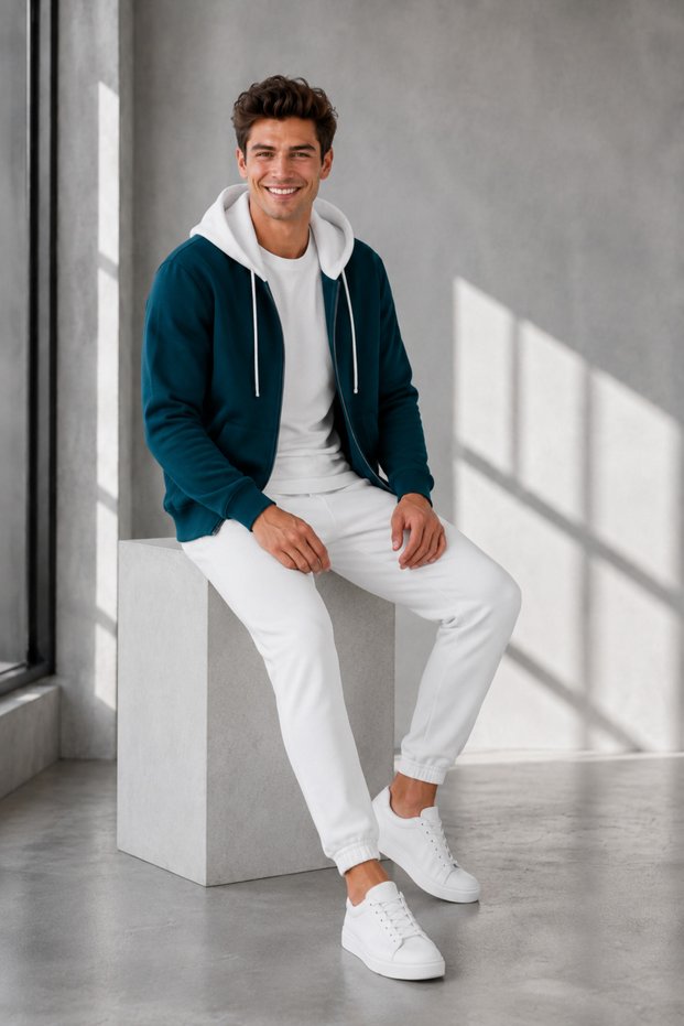 Men's Cardigan and Jogger Tracksuit Set 3 Yarn Raster Cardigan Hoodie and Jogger 2-Piece Tracksuit Set Full Zipper Closure Jacket and Elastic Waist Jogger Long Sweatpants