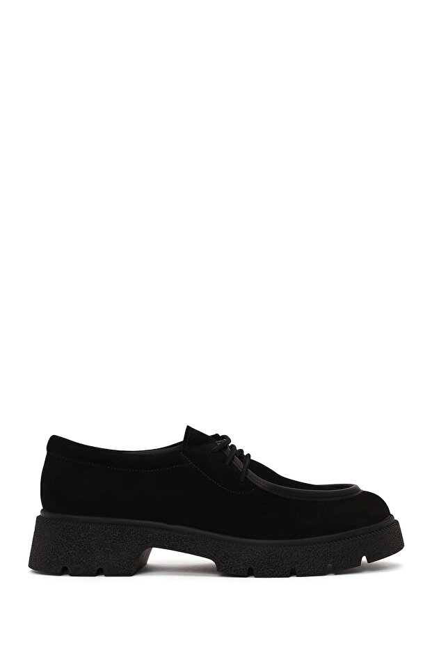 Women's Black Lace-Up Thick-Soled Suede Leather Casual Shoes Af200015Ds