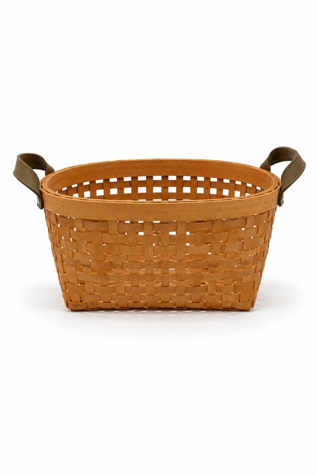 Bamboo Square Corner Leather Handle Basket and Storage Box 35X13 Cm- Bohemian, Organizer, Organizer, Flower Pot