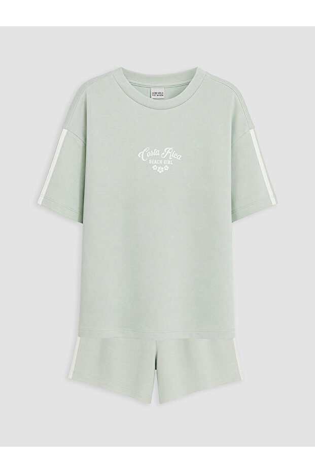 Lcw Kids Green Text Printed Girls' Soft Touch Set