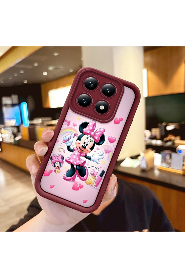 Mi 14t Pro Compatible Case Camera Protector Minnie Pattern Burgundy Lover Couple Silicone Phone Case