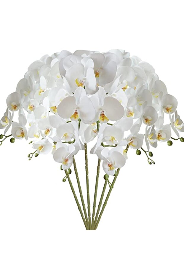 FagusHome 33" Artificial Phalaenopsis Flowers 6 Pcs Artificial Orchid Flowers Stem Plants for Home Décor (Pure White)
