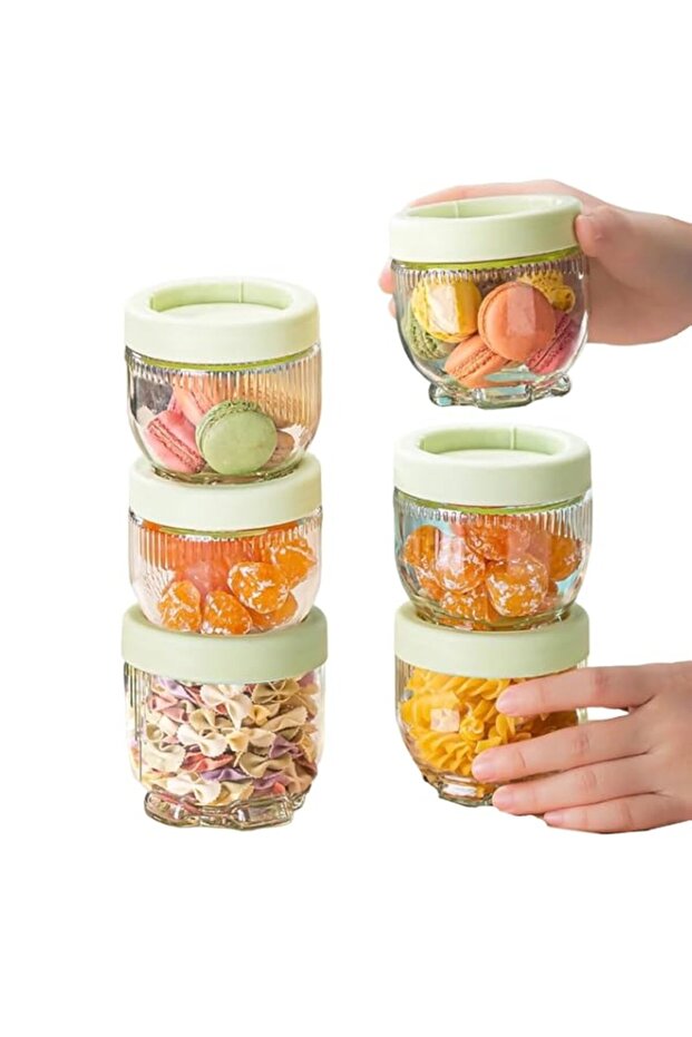 Excefore 6 Pack Stackable Glass Storage Jars with Unique Cat Claw Base - 10 oz Circular Kitchen Canisters for Dry Food, Coffee, Nuts - Eco-Friendly, Dishwasher Safe