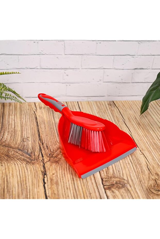 Delcasa Dustpan with Brush, Red/Grey