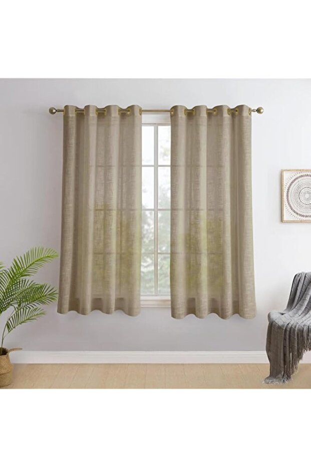 Story@Home 152 Cm Polyester Solid Pattern, Sheer Window Curtain, Grommet, Camel, 1 Piece
