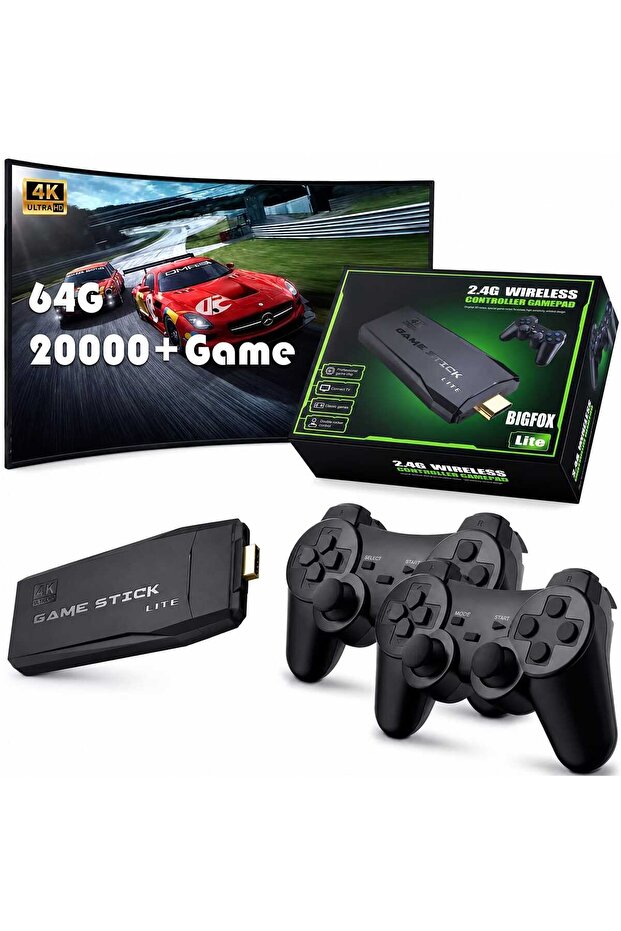 Game Stick Lite Plug & Play Console with 20,000+ Games, Dual 2.4G Wireless Controllers, 64G Storage