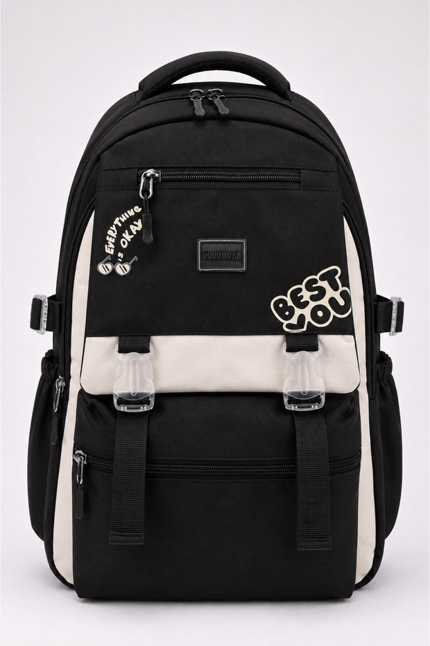 7370 Korean Style Multi-Compartment, Large Internal Volume, Water Bottle Pocket School and Daily Use Backpack