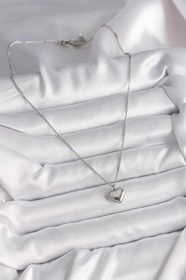 316L Steel Silver Color Chain Love Engraving Heart Figure Women's Necklace